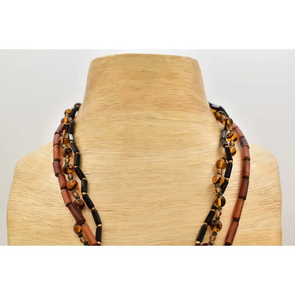Carol Halmy Vintage Ceramic Beaded Necklace Hand Made Tiger Golden Signed Bin4A